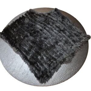 Danier Geana Black Knotted Rabbit Fur Poncho One Size Mobwife Quiet Luxury Chic